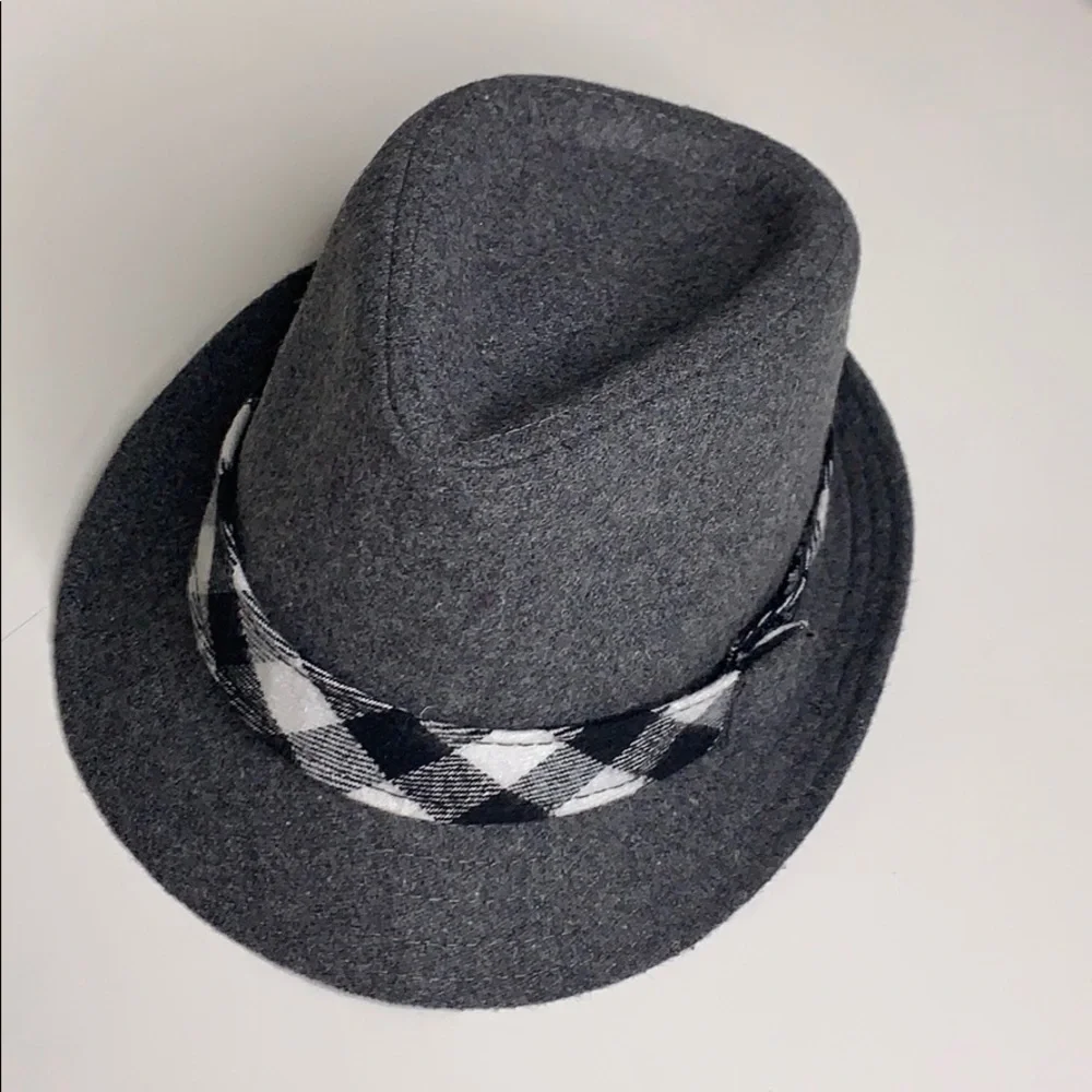 Rising Star grey felt plaid band fedora baby gq luxe hat